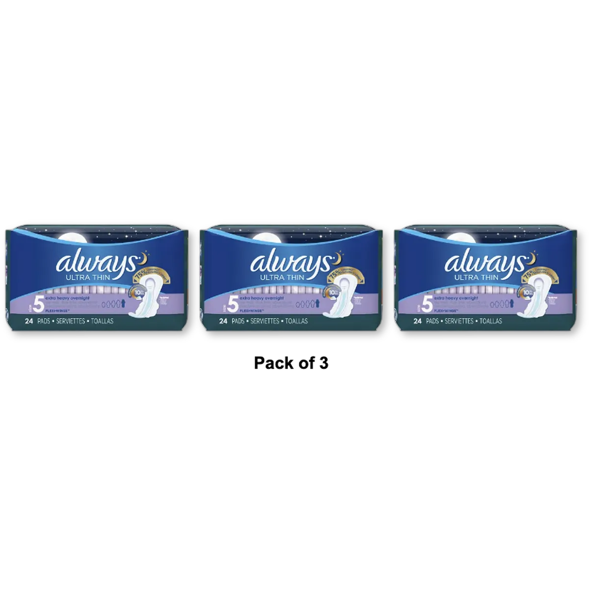 Always Ultra Thin Extra Heavy Overnight Pads 5.4Oz (Pack of 3)