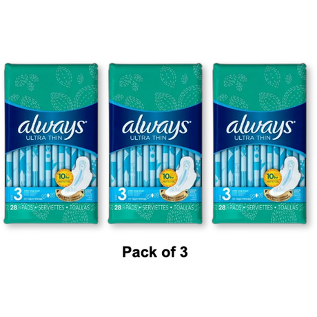 Always Ultra Thin Size 3 Extra Long Super With Flexi-Wings 28 Count 26.08Oz (Pack of 3)