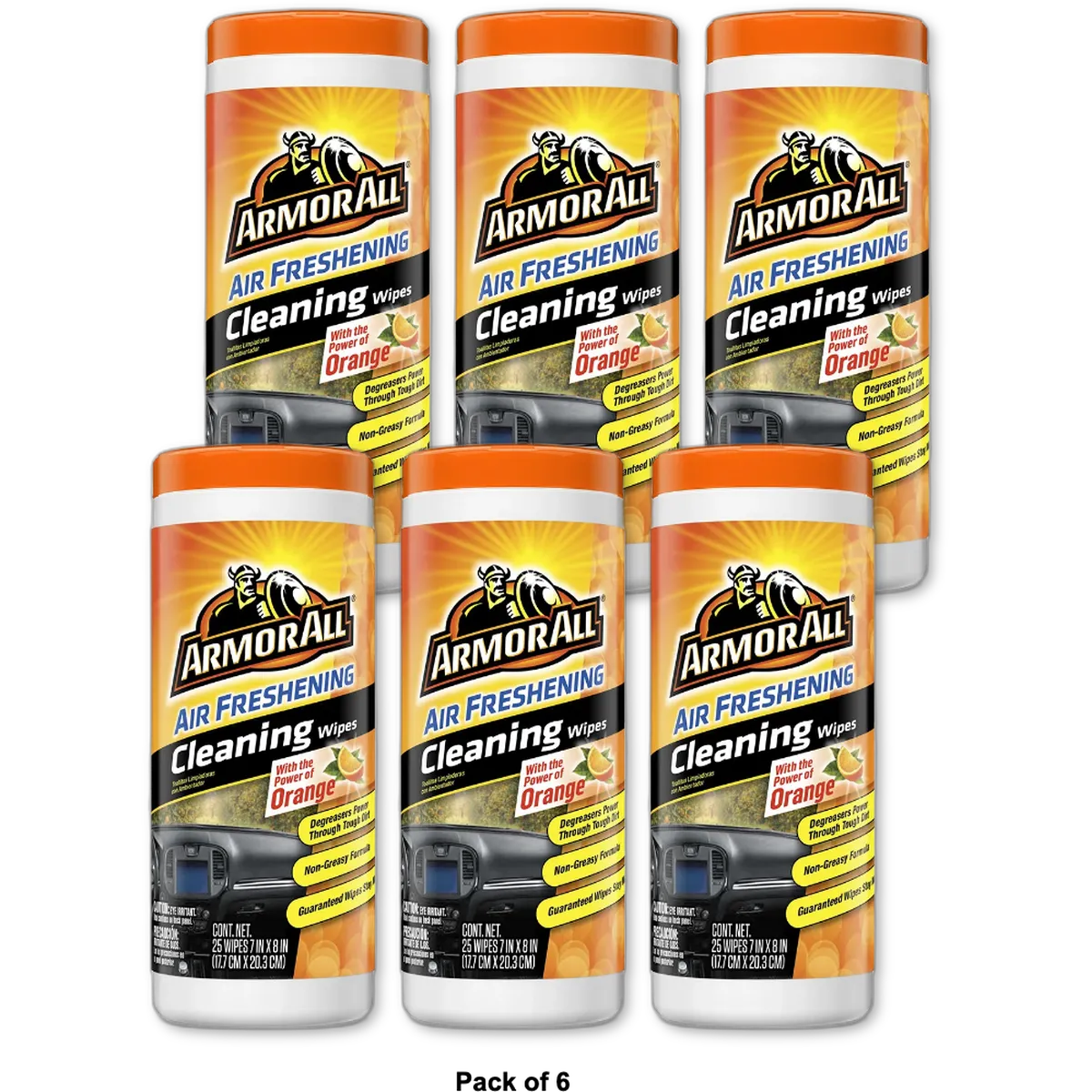 Armor All Air Freshening with Power of Orange Cleaning Wipes 7.05Oz (Pack of 6)