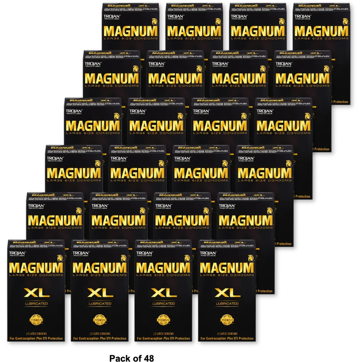 Trojan Magnum XL Lubricated Large Size Latex Condoms 2.1oz (Pack of 48)