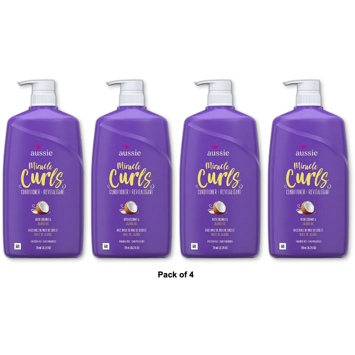 Aussie Miracle Curls Conditioner with Coconut Oil Paraben Free 26.2Oz (Pack of 4)