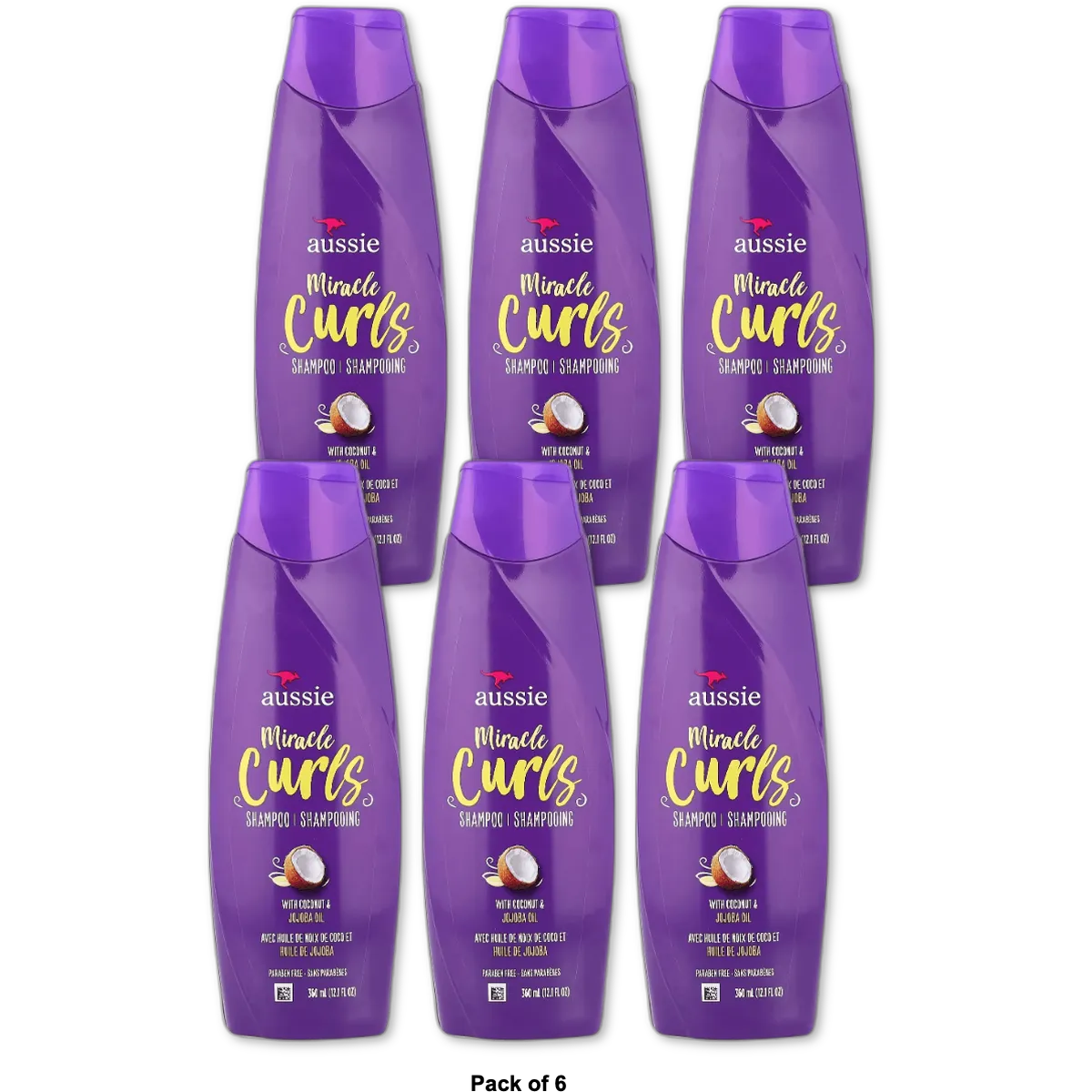 Aussie Miracle Curls Paraben Free Shampoo 12.1Oz (Pack of 6)