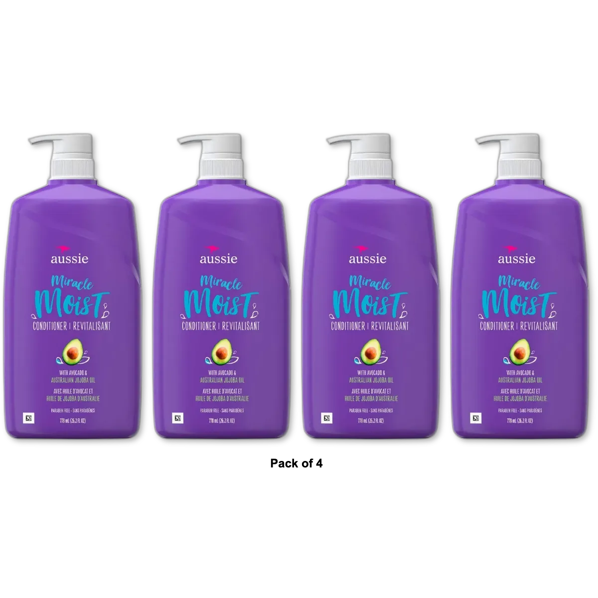 Aussie Miracle Moist Hair Conditioner Avocado and Australian Jojoba Oil 26.2Oz (Pack of 4)