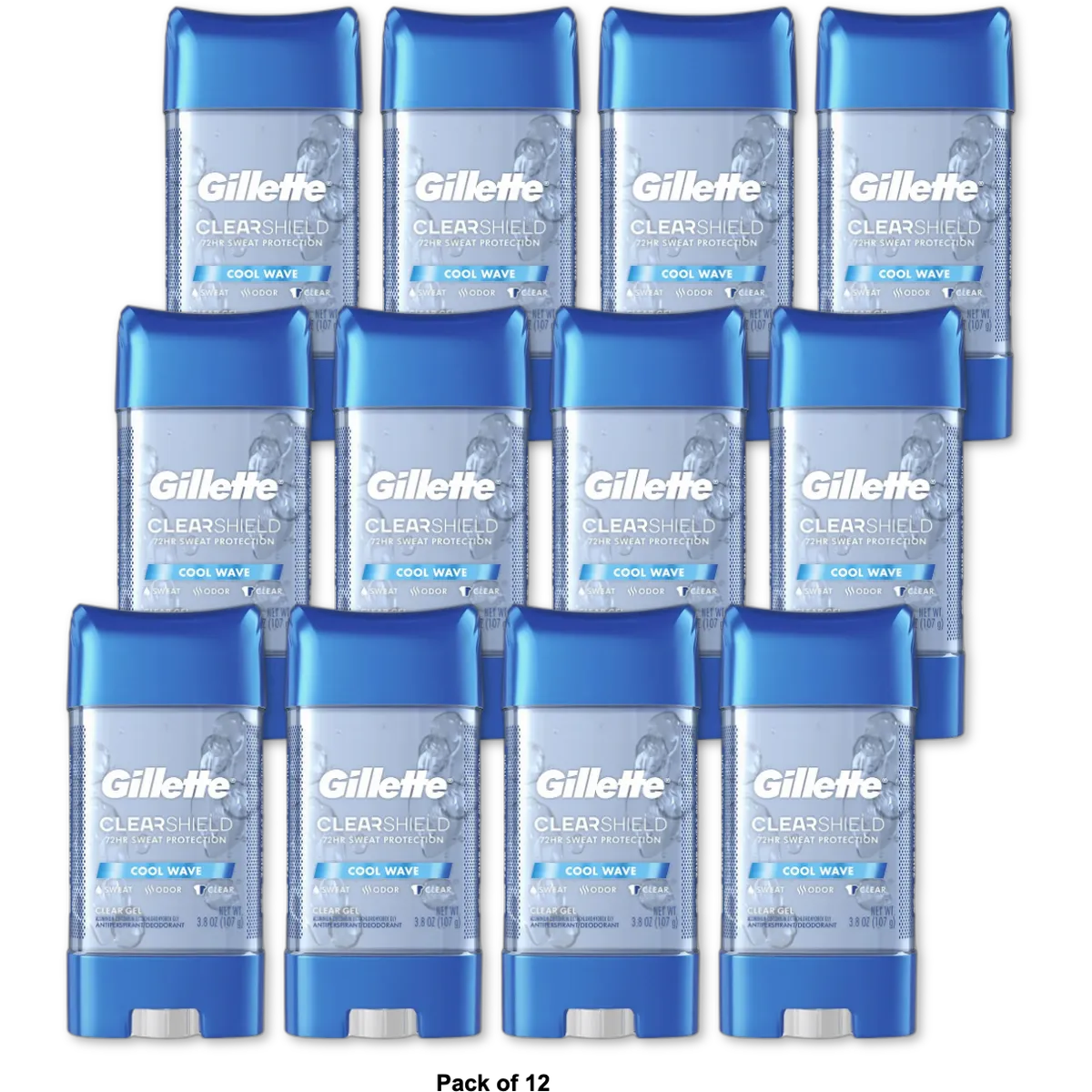 Gillette 3X Clear Gel Antiperspirant Deodorant Cool Wave 3.8Oz (Pack of 12)