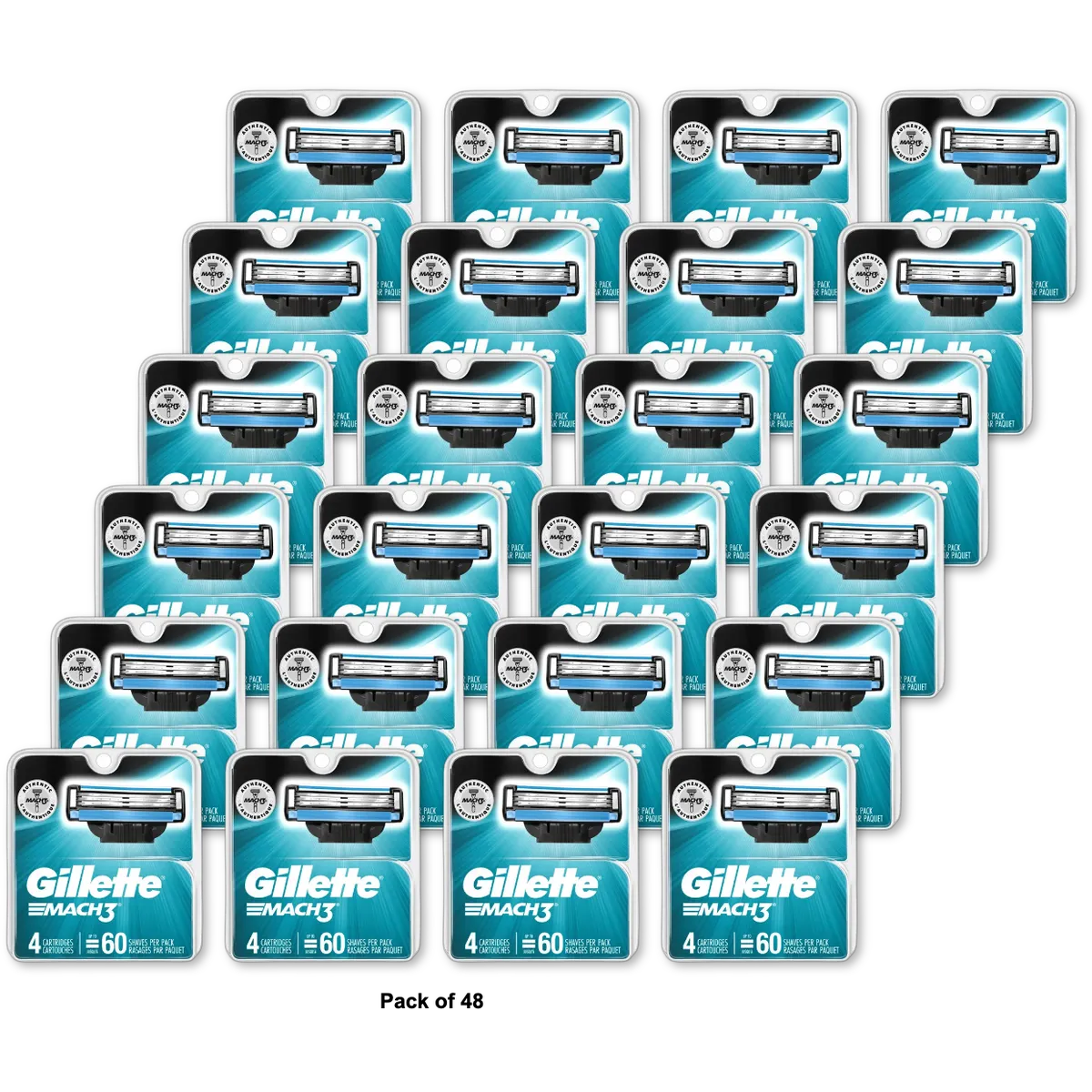 Gillette Mach3 Mens Razor Blade Refills for Shaving 16Oz (Pack of 48)