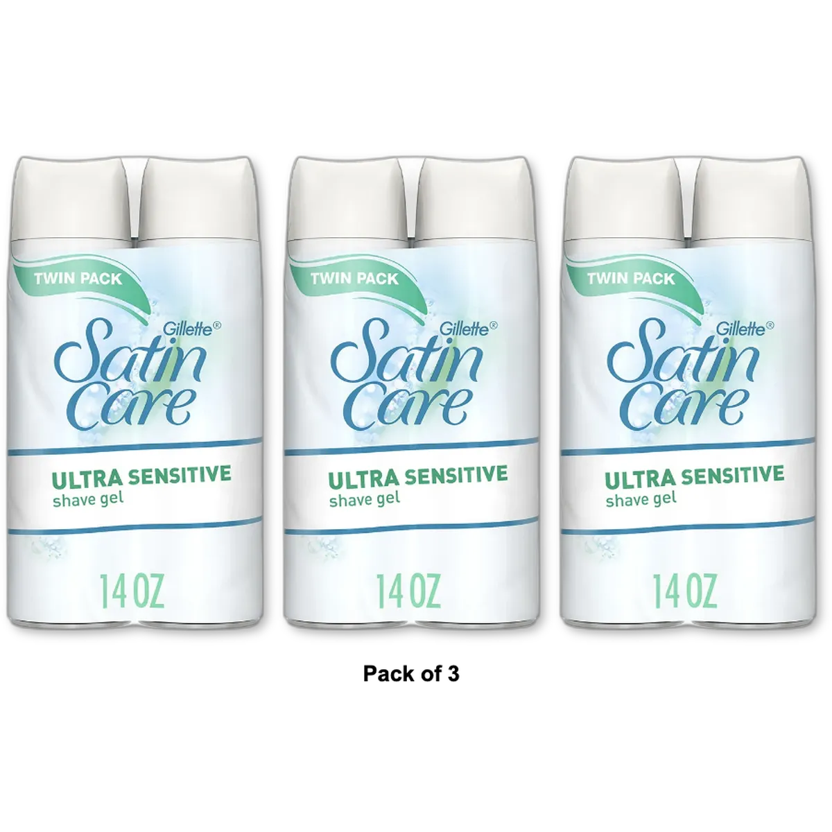 Gillette Satin Care Ultra Sensitive Womens Shave Gel Twin Pack 7Oz (Pack of 3)