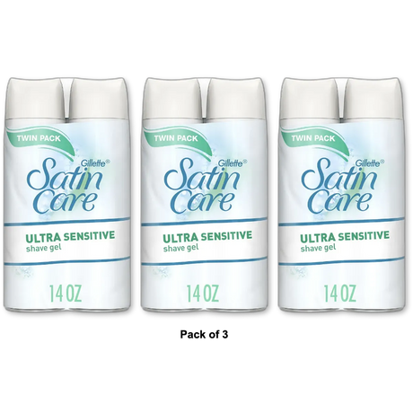 Gillette Satin Care Ultra Sensitive Womens Shave Gel Twin Pack 7Oz (Pack of 3)