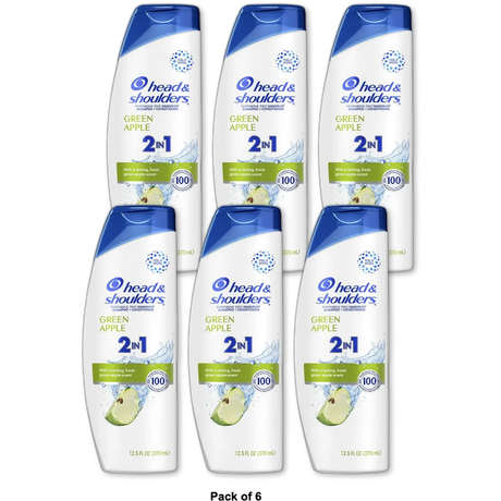 Head and Shoulders 2 in 1 Dandruff Shampoo and Conditioner Green Apple 12.5Oz (Pack of 6)