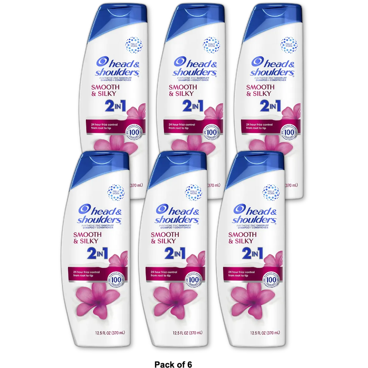 Head and Shoulders 2 in 1 Dandruff Shampoo and Conditioner Smooth and Silky 12.5Oz (Pack of 6)