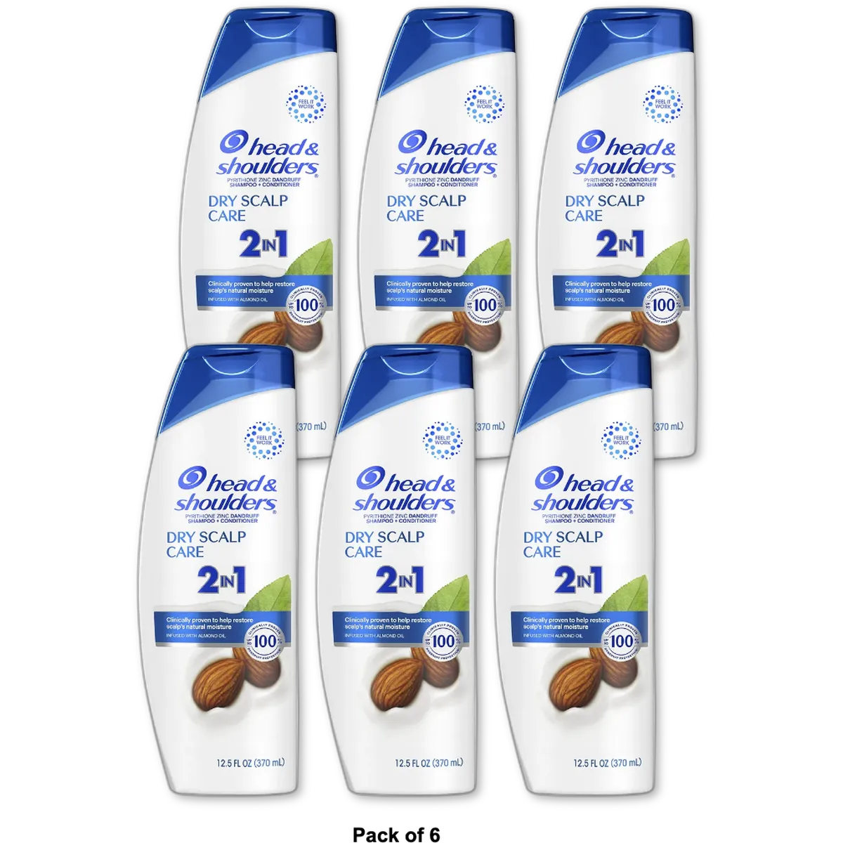 Head and Shoulders 2 in1 Dandruff Shampoo and Conditioner with Almond Oil 12.5Oz (Pack of 6)