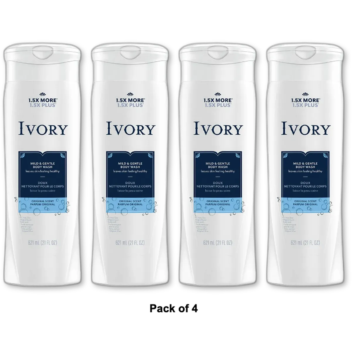 Ivory Body Wash Original Free of Dyes 21Oz (Pack of 4)