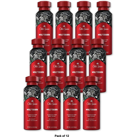 Old Spice Aluminum Free Body Spray For Men Wolfthorn 5.1Oz (Pack of 12)