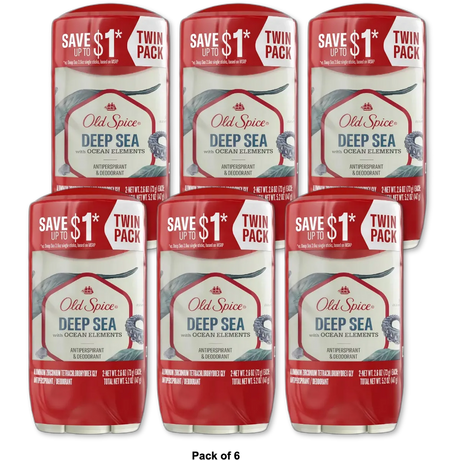 Old Spice Mens Antiperspirant Deodorant Deep Sea With Ocean Elements Twin Pack 2.6Oz (Pack Of 6)