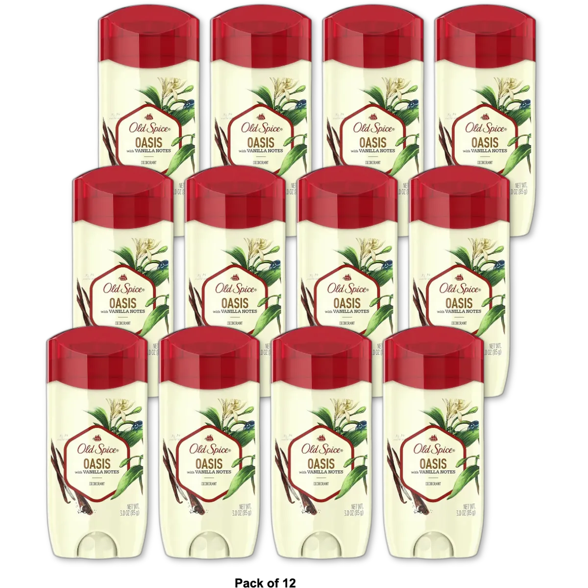 Old Spice Mens Deodorant Oasis with Vanilla Notes 3Oz (Pack of 12)