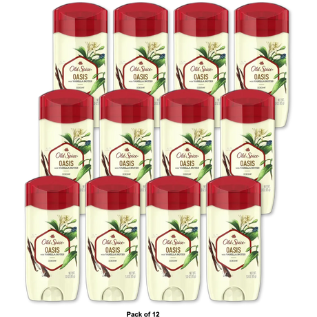 Old Spice Mens Deodorant Oasis with Vanilla Notes 3Oz (Pack of 12)