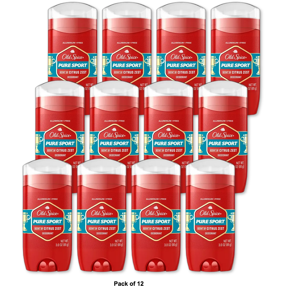 Old Spice Red Zone Pure Sport Aluminum Free Deodorant 3Oz (Pack of 12)