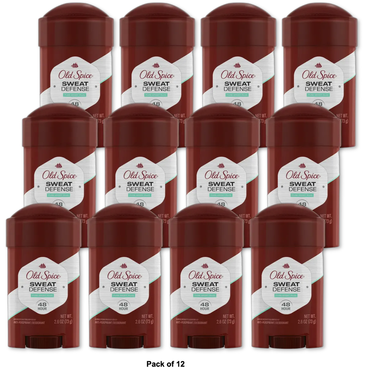Old Spice Sweat Defense Antiperspirant Pure Sport Plus 2.6Oz (Pack of 12)