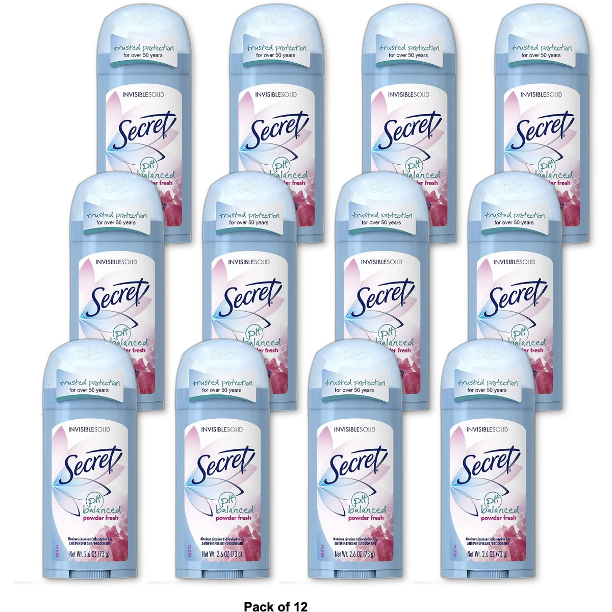 Secret Antiperspirant and Deodorant Invisible Solid Powder Fresh 2.6Oz (Pack of 12)