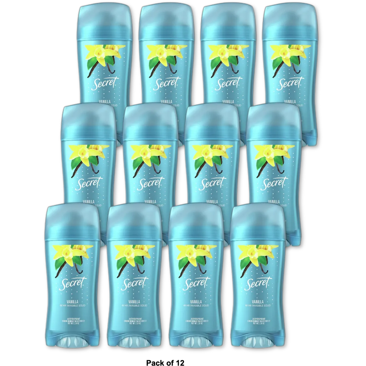 Secret Invisible Solid Antiperspirant Deodorant Vanilla Scent 2.6Oz (Pack of 12)