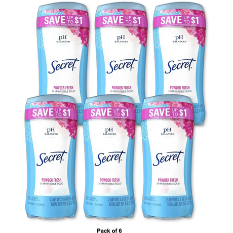 Secret Invisible Solid Powder Fresh Deodorant 5.2Oz (Pack of 6)