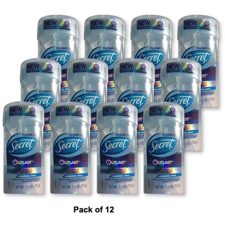 Secret Outlast Antiperspirant And Deodorant Clear Gel Completely Clean 2.6Oz (Pack of 12)