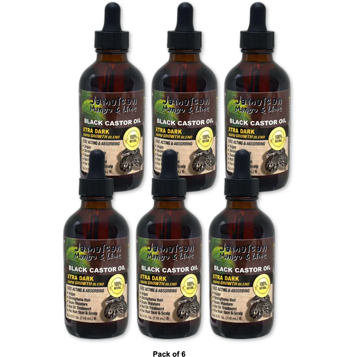 Jamaican Mango and Lime Black Castor Oil Xtra Dark 4Oz (Pack of 6)