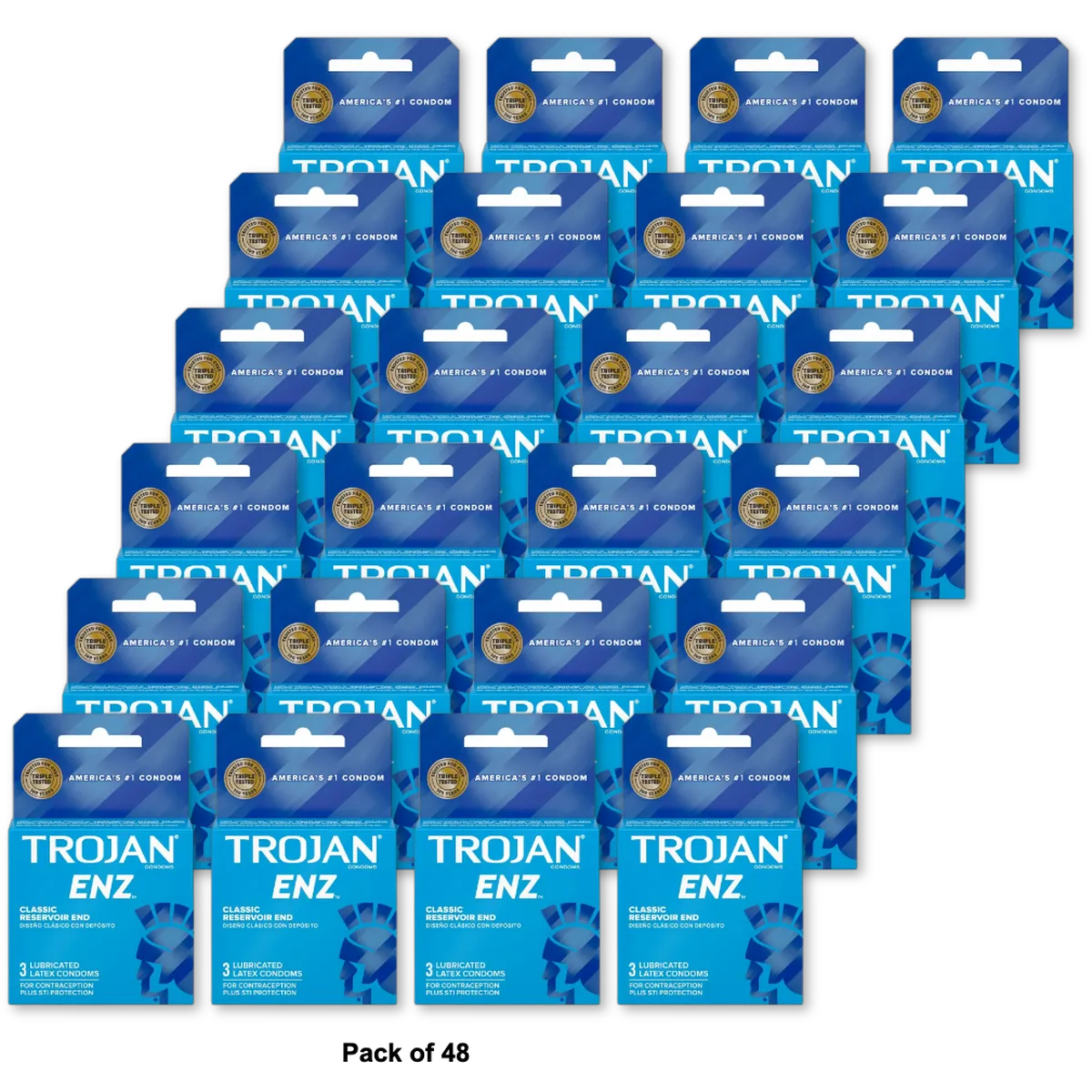 Trojan-Enz Lubricated Latex Condoms 0.64oz (Pack of 48)