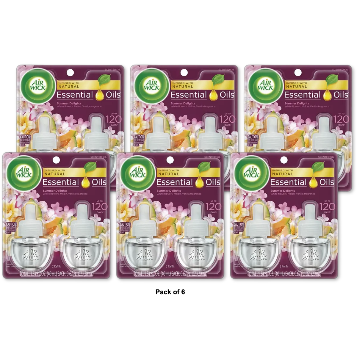 Air Wick Life Scents Scented Oil Plug In Air Freshener Refills Summer Delights 0.67Oz (Pack Of 6)