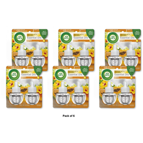 Air Wick Plug In Scented Oil Starter Kit Hawaii Air Freshener Essential Oils 1.34Oz (Pack Of 6)