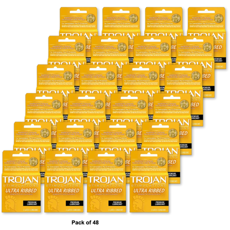 Trojans Condoms Ribbed Lubricated Latex 0.48oz (Pack of 48)