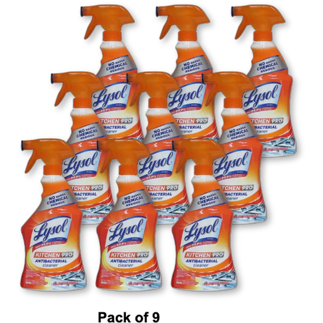 Lysol Antibacterial Kitchen Cleaner Liquid Trigger Spray 22Oz (Pack of 9)