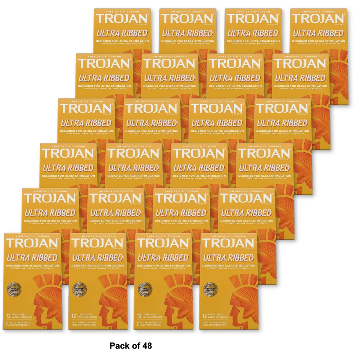Trojans Stimulations Ultra Ribbed Lubricated Latex Condoms 0.35oz (Pack of 48)
