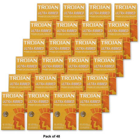 Trojans Stimulations Ultra Ribbed Lubricated Latex Condoms 0.35oz (Pack of 48)