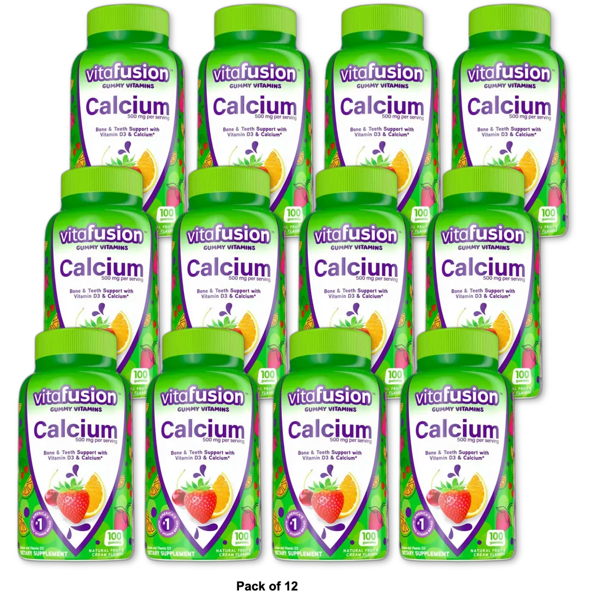 Vitafusion Calcium 500Mg Adult Vitamin Gummies Fruit And Cream 19.04oz (Pack of 12)