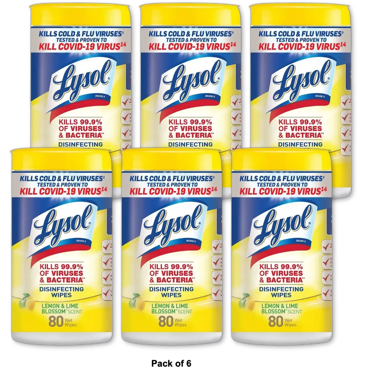 Lysol Disinfectant Wipes Lemon and Lime Blossom 10.50oz (Pack of 6)