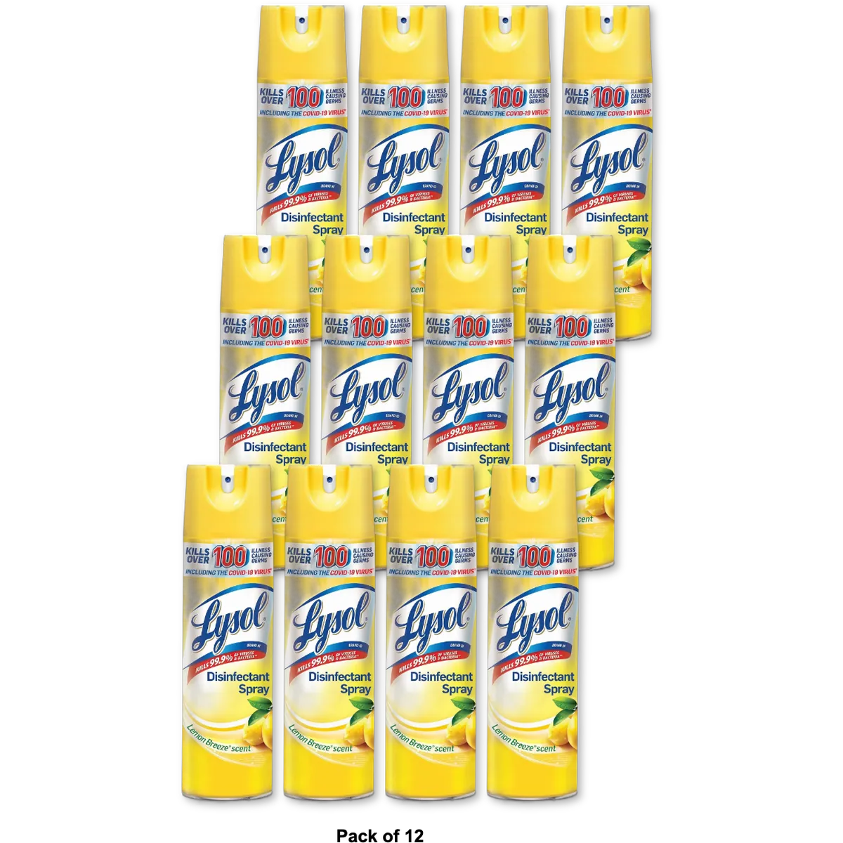 Lysol Lemon Breeze Scented Disinfectant Spray Kills Cold and Flu Viruses 12.5Oz (Pack of 12)