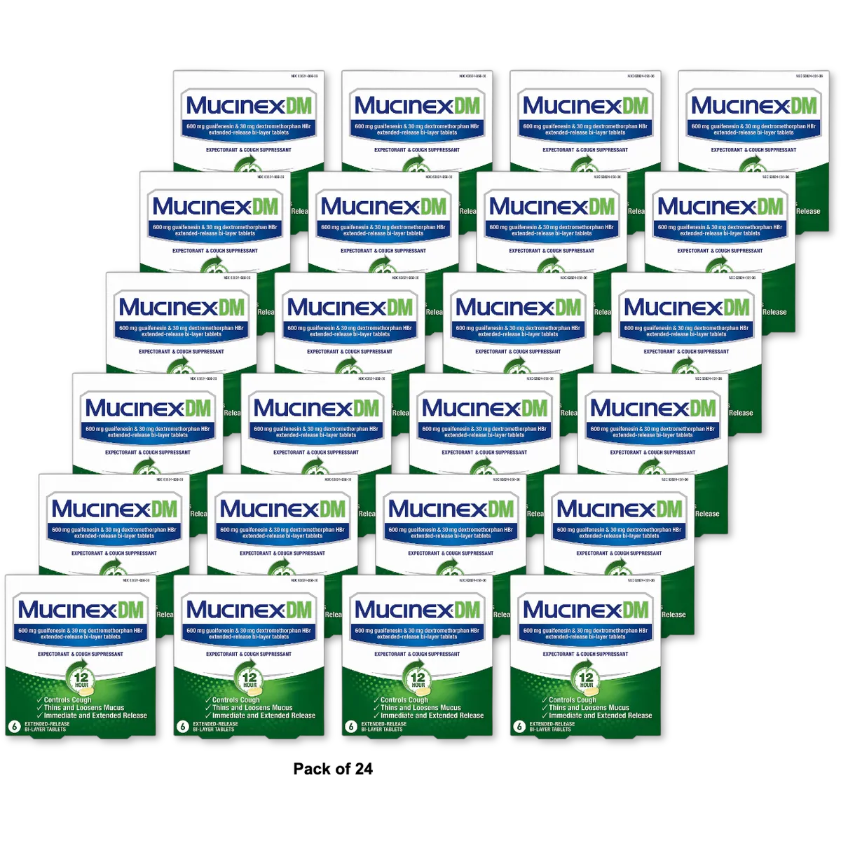 Mucinex Dm 12 Hour Expectorant And Cough Suppressant Tablets 0.07Oz (Pack Of 24)