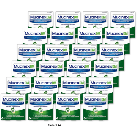 Mucinex Dm 12 Hour Expectorant And Cough Suppressant Tablets 0.07Oz (Pack Of 24)