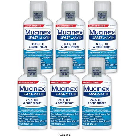 Mucinex Fast-Max Cold Flu And Sore Throat Liquid For Ages 12 Plus 6Oz (Pack Of 6)