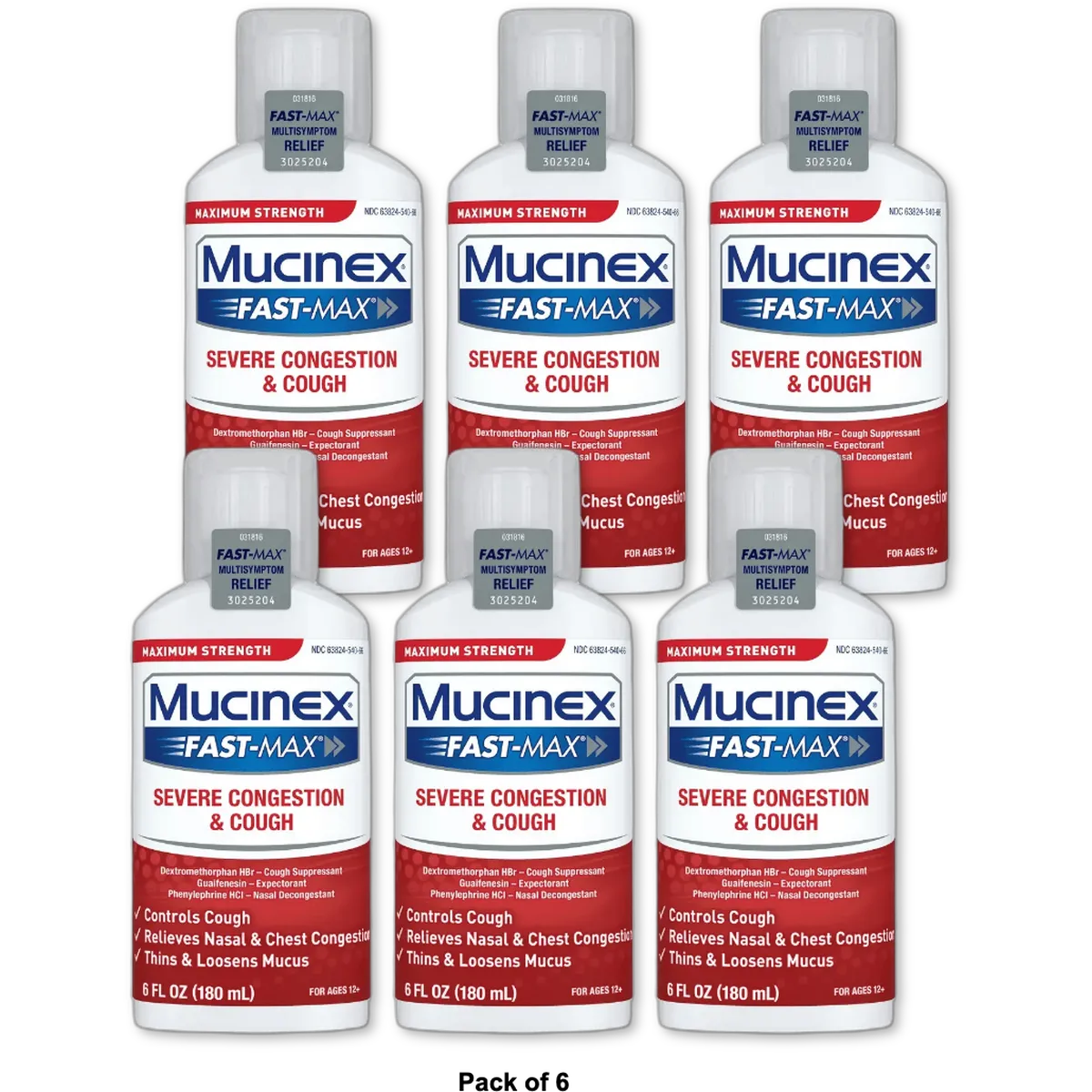 Mucinex Fast-Max Severe Congestion & Cough Relief Liquid 6Oz (Pack Of 6)