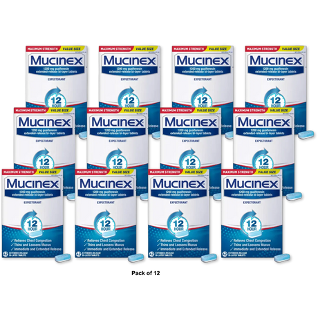 Mucinex Maximum Strength 12-Hour Chest Congestion Expectorant Tablets 0.07Oz (Pack Of 12)