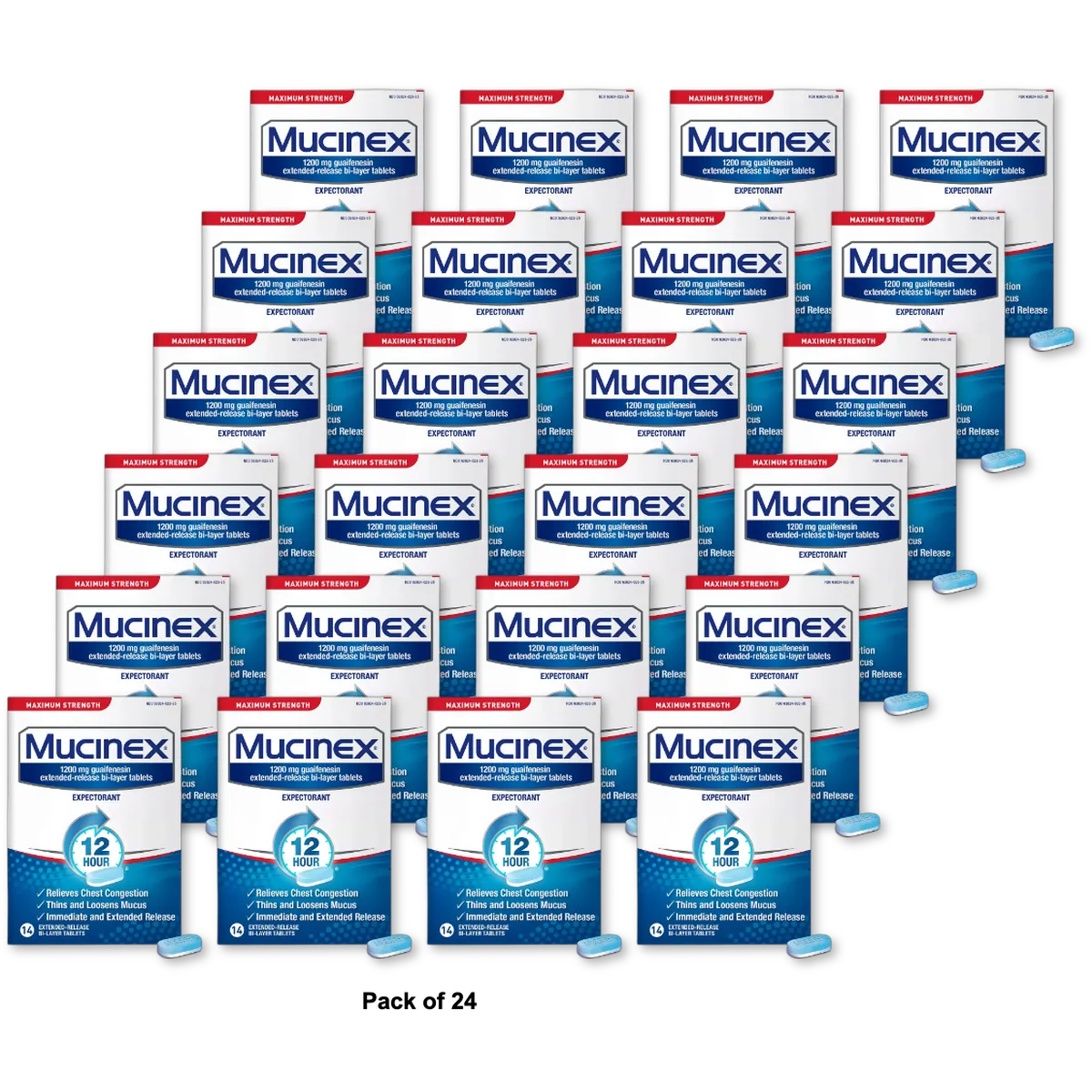 Mucinex Maximum Strength Extended-Release Bi-Layer Tablets14 Ea 0.07Oz (Pack Of 24)