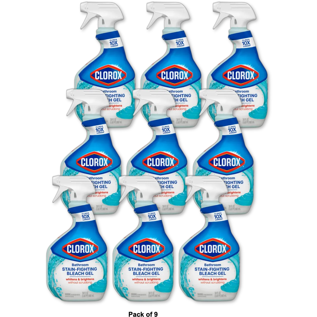 Clorox Bathroom Bleach Gel Multi Surface Cleaner Spray 30Oz (Pack of 9)