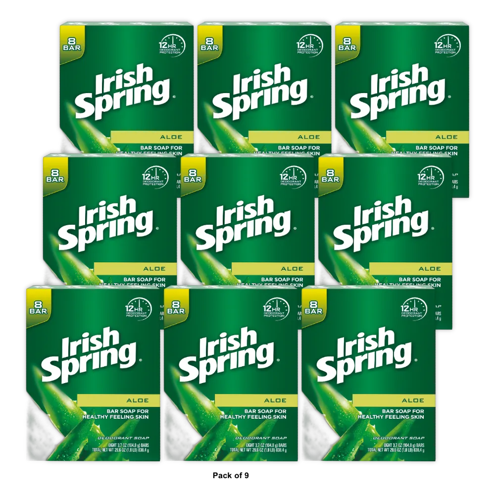 Irish Spring Aloe Deep Moisturization Soap Bars 3.7Oz (Pack of 9)