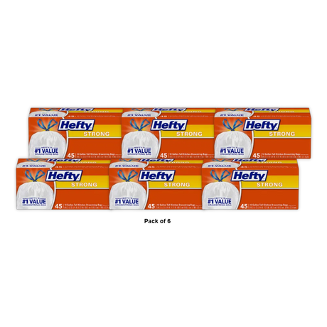 Hefty Tall Kitchen Drawstring Bags Strong 13 Gallon 20.96 (Pack of 6)