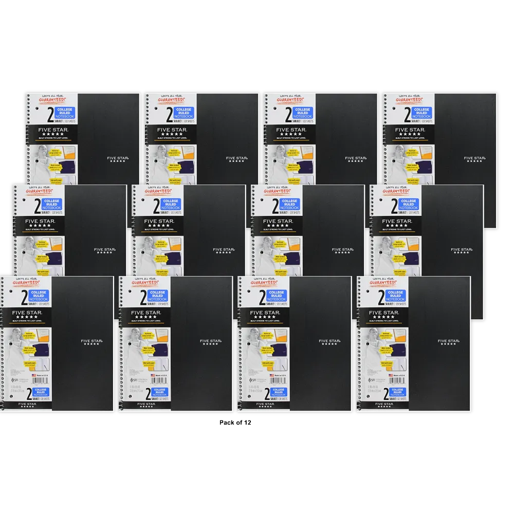 Mead Five Star 2 Subject College Ruled Notebook 120 Sheets Assorted Colors 29.28oz (Pack of 12)