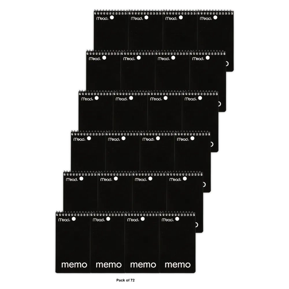 MEAD MEMO BOOK MEDIUM/COLLEGE RULE 3 X 5 IN WHITE 60 SHEETS ASSORTED (PACK OF 72)