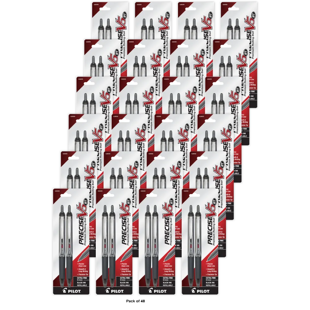 Pilot Precise V5 RT Retractable Rollerball Pens Extra Fine Point Black Ink 1 EA 0.635oz (Pack of 48)