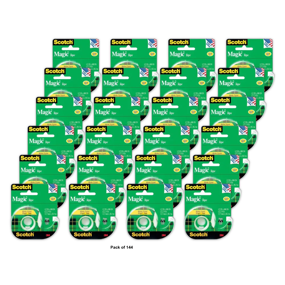 3M Scotch Magic Transparent Tape 0.5in X 800in 1.12Oz (Pack of 144)