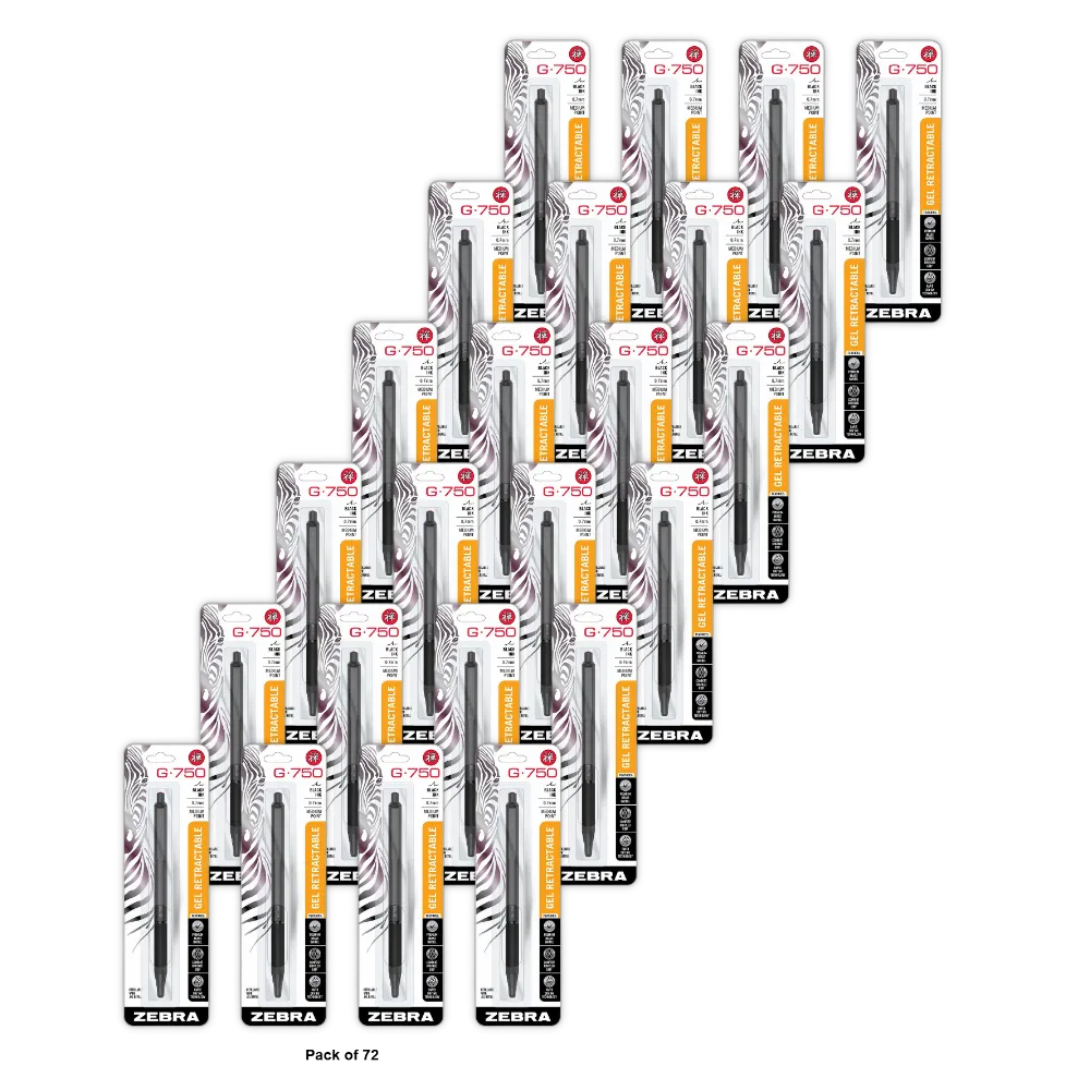 Zebra G 750 Premium Metal Barrel Retractable Gel Pen 1.1Oz (Pack of 72)